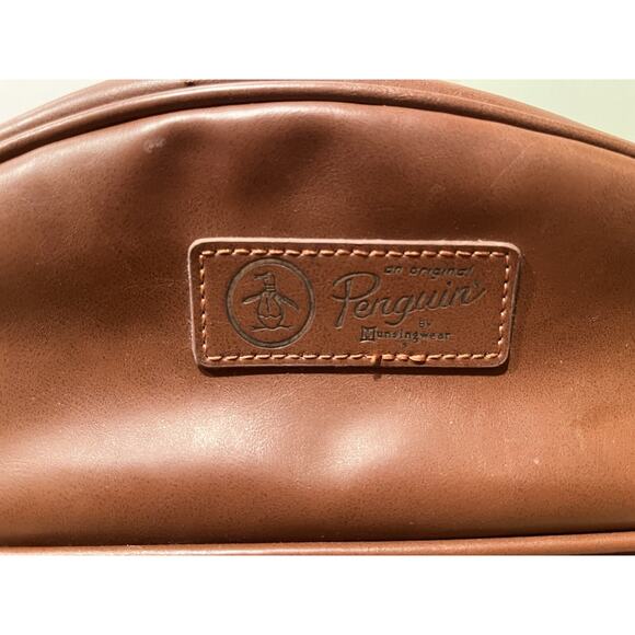 EUC ORIGINAL PENGUIN Leather Munsingwear Cosmetic /Toiletry Overnight Bag, Brown - Picture 6 of 7